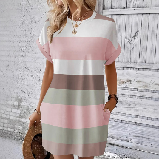 Jordana - Casual t-shirtjurk met strepen voor dames