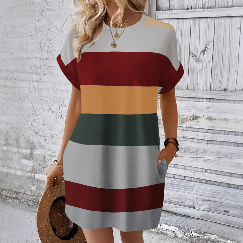 Jordana - Casual t-shirtjurk met strepen voor dames