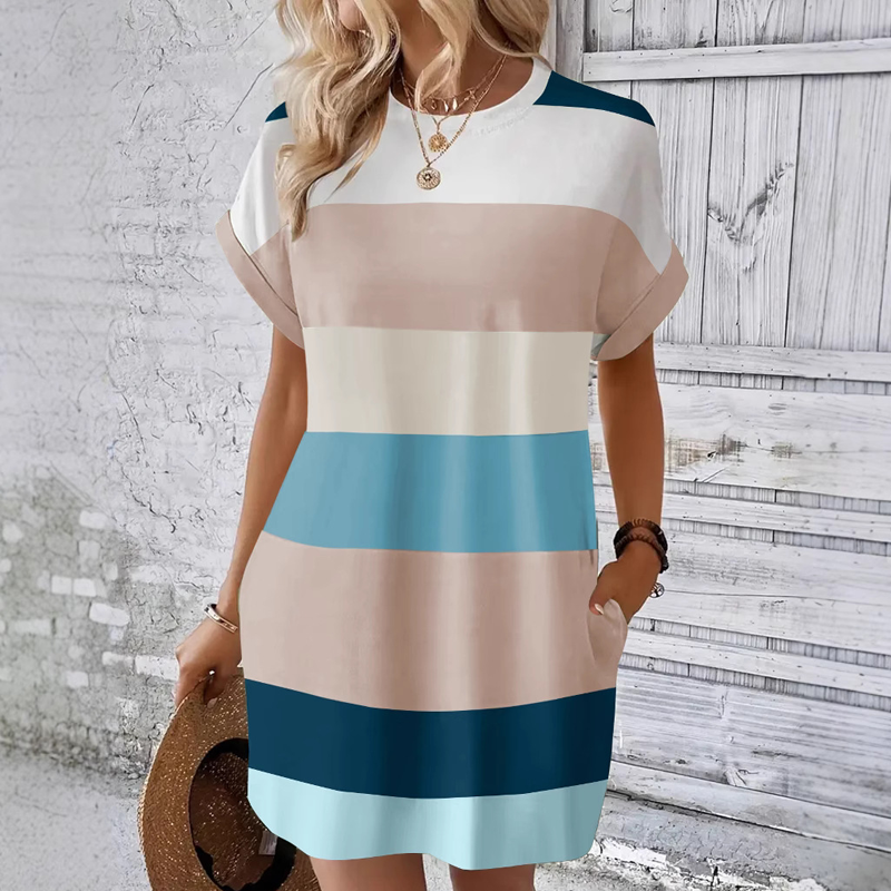 Jordana - Casual t-shirtjurk met strepen voor dames