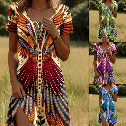 Wiktoria - Zomerse boho jurk met kleurrijke vleugelprint voor dames