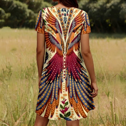 Wiktoria - Zomerse boho jurk met kleurrijke vleugelprint voor dames