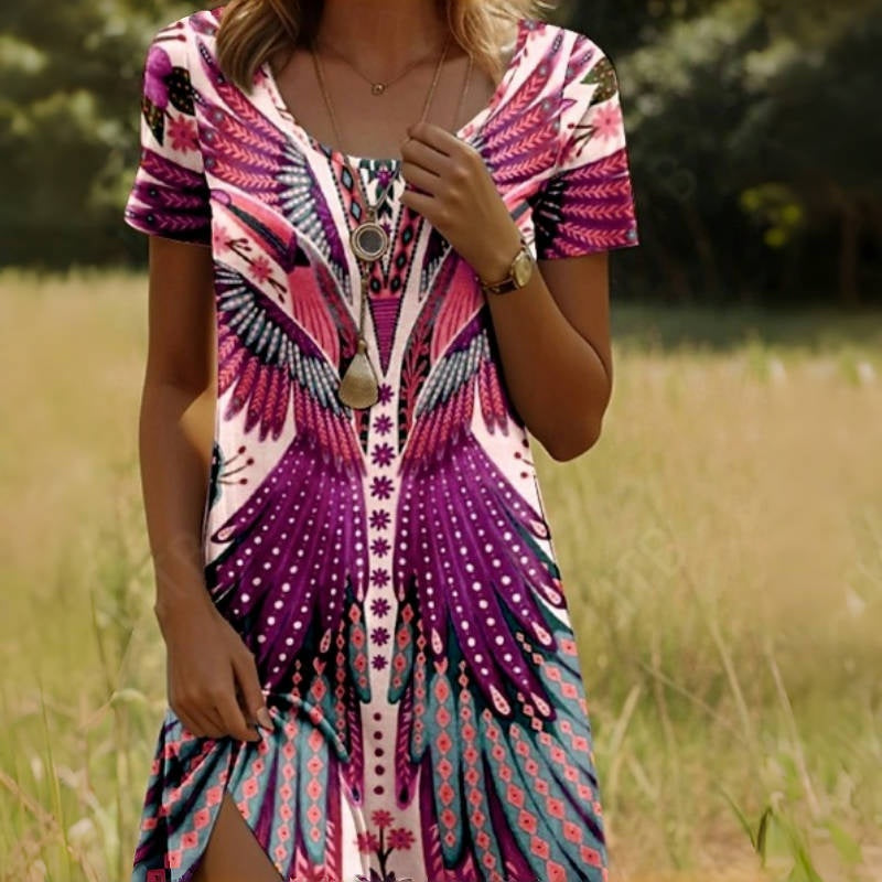 Wiktoria - Zomerse boho jurk met kleurrijke vleugelprint voor dames