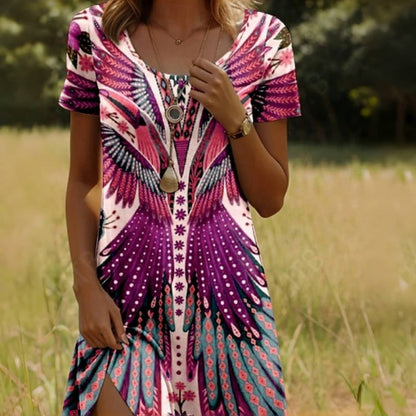 Wiktoria - Zomerse boho jurk met kleurrijke vleugelprint voor dames