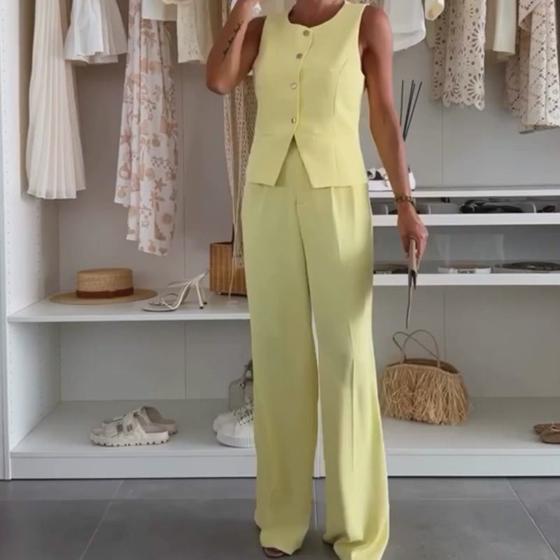 Lana – Mouwloze dames top met bijpassende wijde pantalon