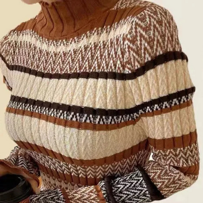 Malina - Gestreepte gebreide maxi-jurk met lange mouwen voor dames