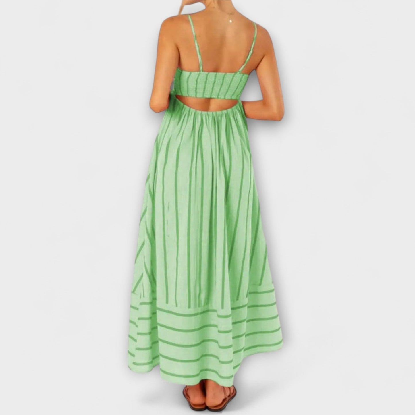 Tamaris - Strapless maxi jurk met plooivalling en fijne schouderbandjes