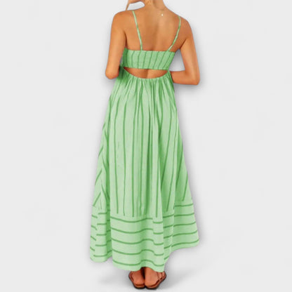 Tamaris - Strapless maxi jurk met plooivalling en fijne schouderbandjes