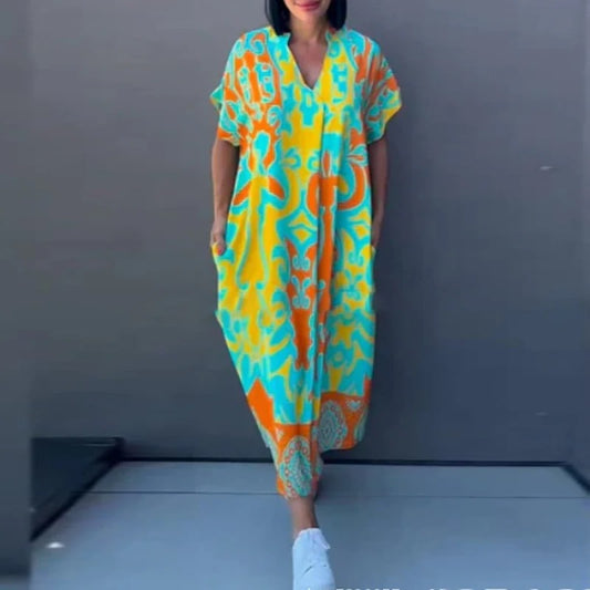 Mirela - Dames maxi-jurk met kleurrijke print en losse snit