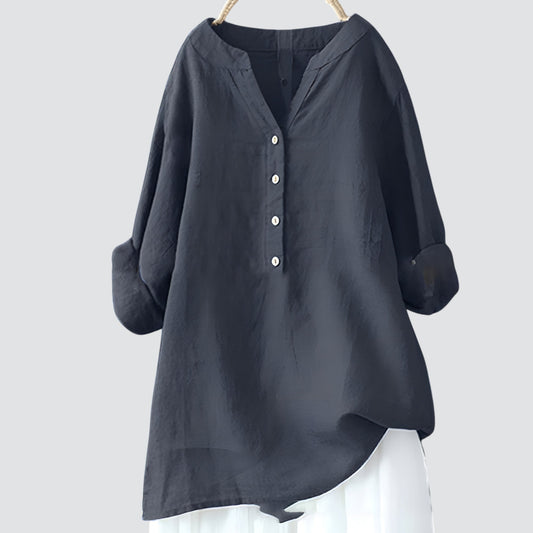 Olimpia - Oversized dames blouse met knopen en asymmetrische zoom
