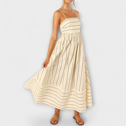 Tamaris - Strapless maxi jurk met plooivalling en fijne schouderbandjes