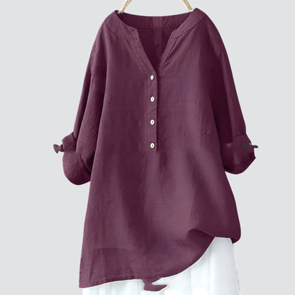 Olimpia - Oversized dames blouse met knopen en asymmetrische zoom