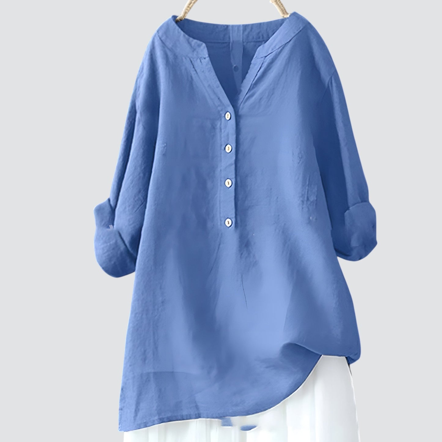 Olimpia - Oversized dames blouse met knopen en asymmetrische zoom