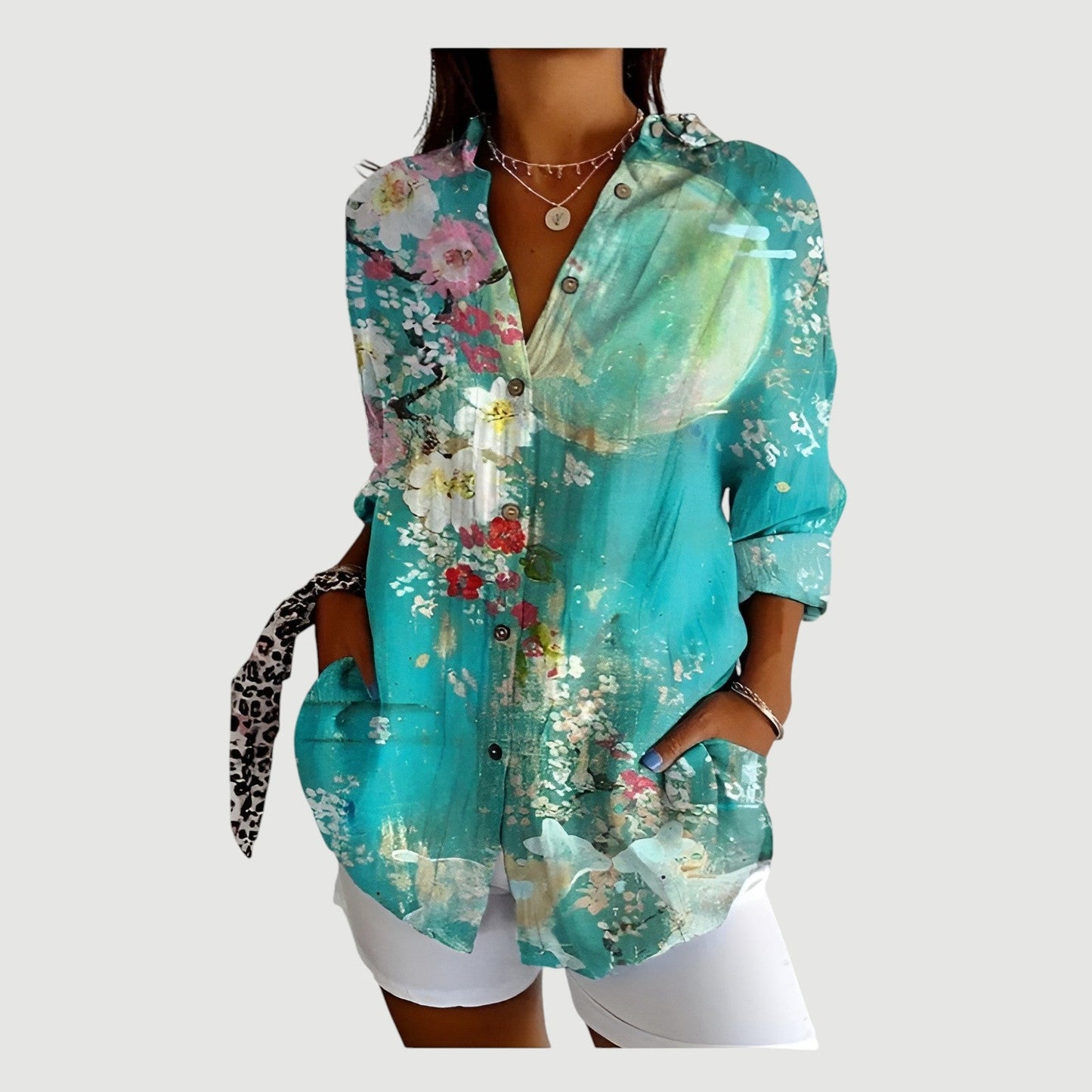 Ankai - Bloemenprint blouse met knopen voor dames