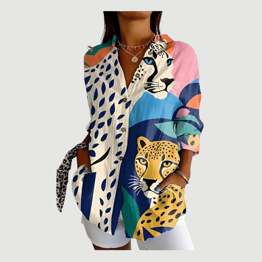 Saphira – Blouse met dierenprint en knopen voor dames