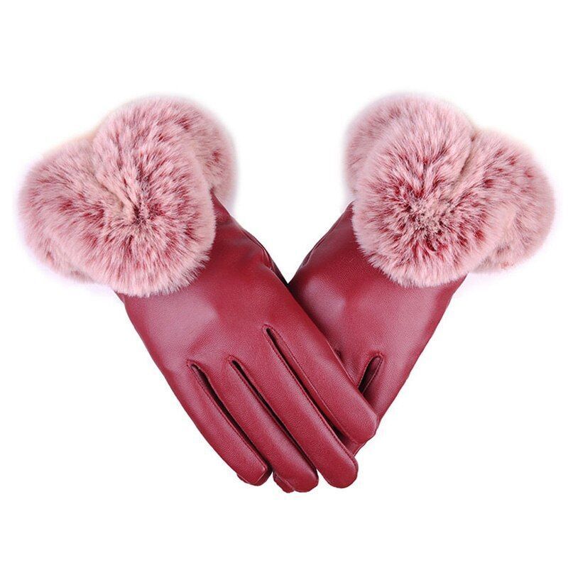 Luxe leren handschoenen met imitatiebont manchet