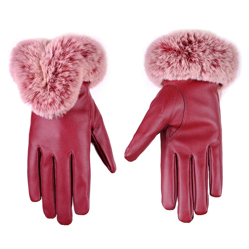 Luxe leren handschoenen met imitatiebont manchet