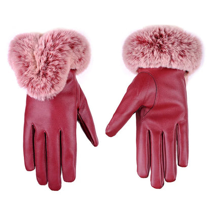 Luxe leren handschoenen met imitatiebont manchet