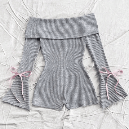 Autumn - Off-shoulder geribde gebreide romper