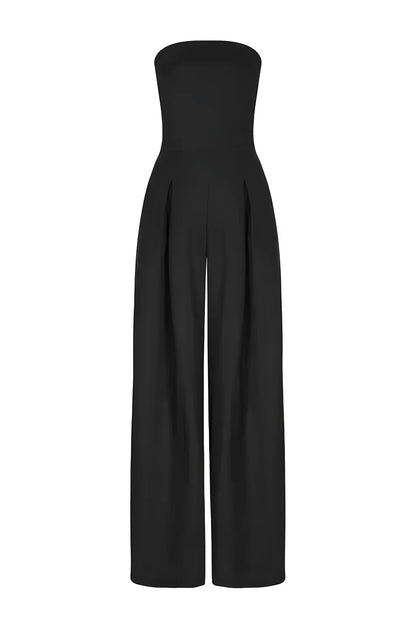 Tyra - Strapless damesjumpsuit met wijde pijpen