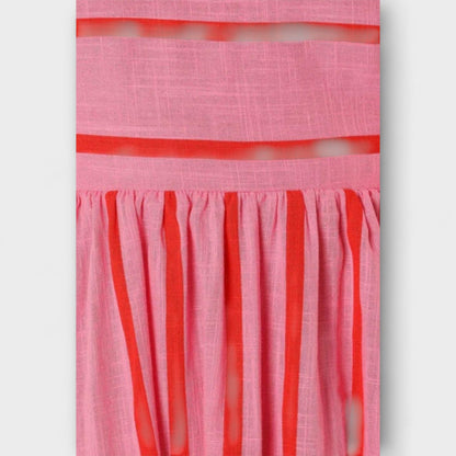 Tamaris - Strapless maxi jurk met plooivalling en fijne schouderbandjes